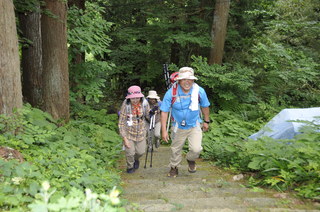 古参道を抜け、若松寺に至る石段を登る参加者